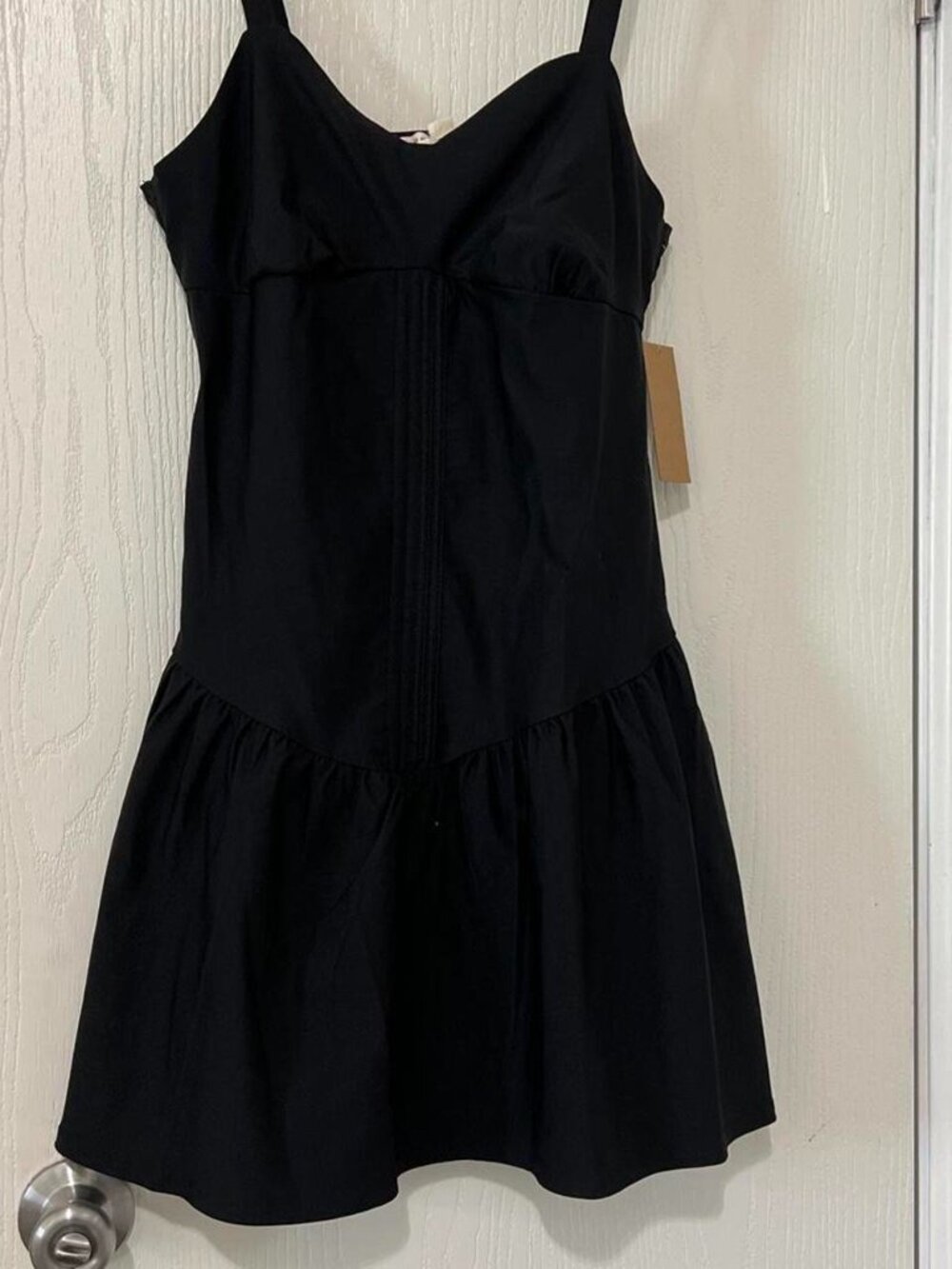 Black Cami Mini Dress V-Neck Ruffled Hem